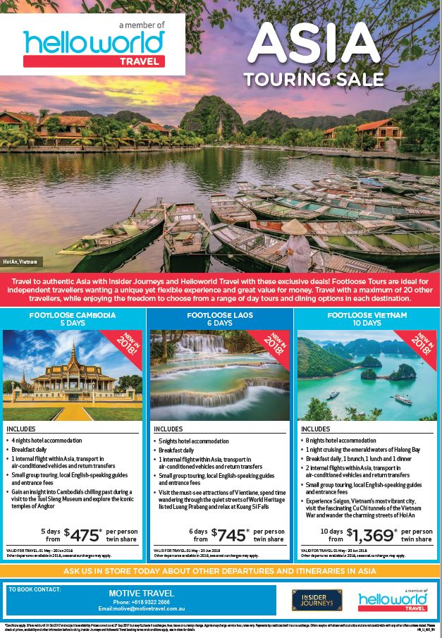 Insider Journeys Helloworld Asia Touring Sale ends 31Oct17