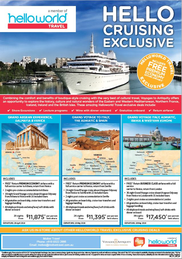 Helloworld Voyages to Antiquity Cruise Exclusive
