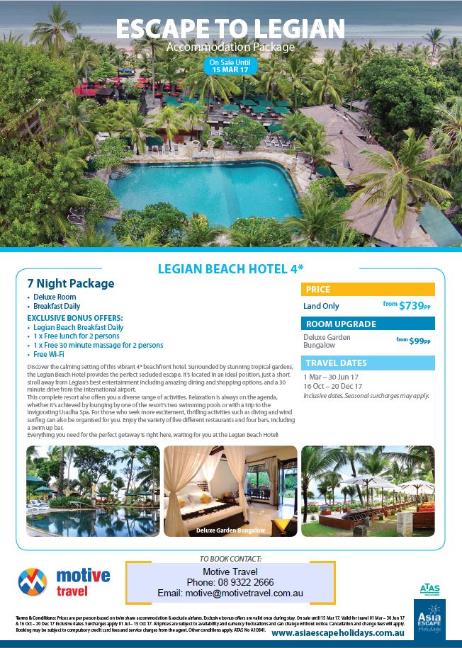 Legian Beach Hotel accommodation deal Feb'17