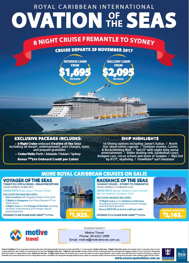Asia Escape Ovation of the Seas Fremantle to Sydney 12Mar17