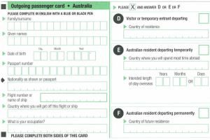 Australian Outgoing Passenger Card