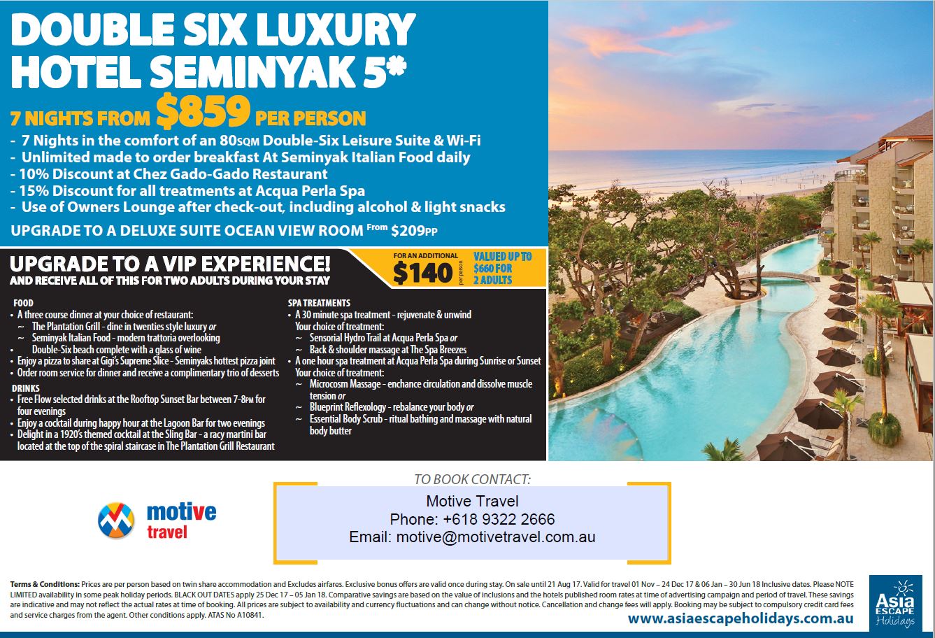 Asia Escape Holidays Double Six Offer ends 21Aug17
