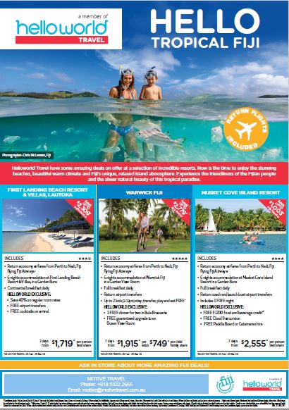 Helloworld Travel Tourism Fiji ends 8Sep17