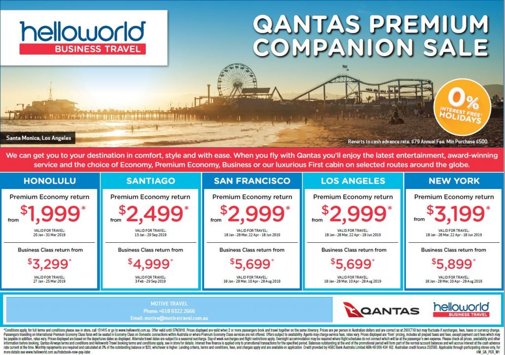 Helloworld Qantas Premium Companion Sale