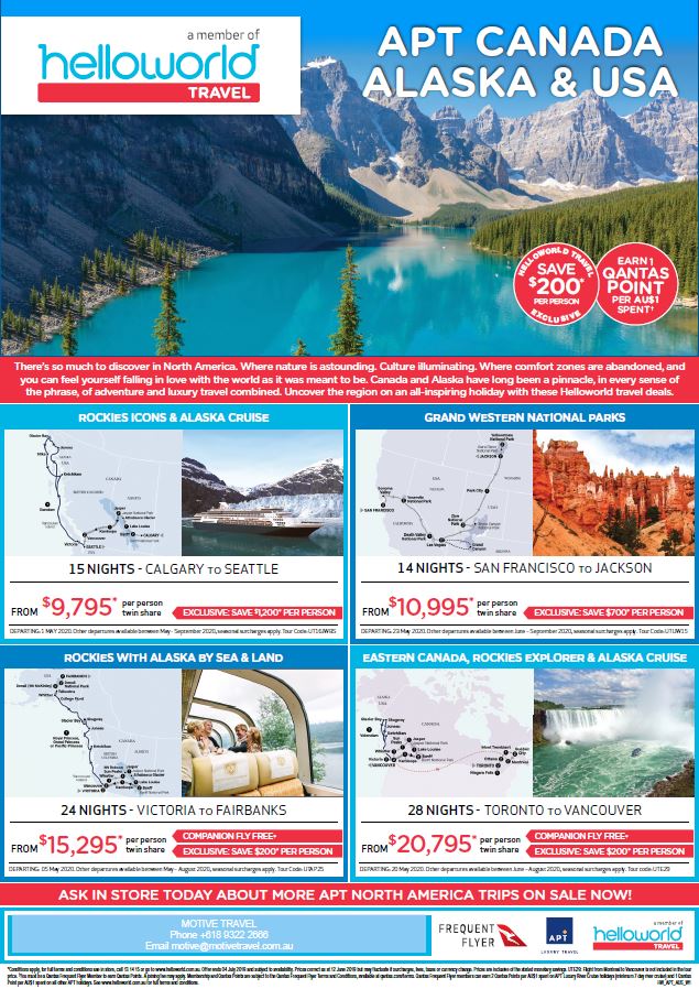 Helloworld APT Canada Alaska and USA deals flyer