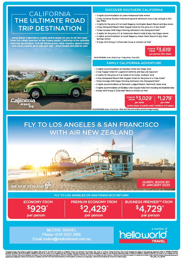 Helloworld Visit California deals flyer