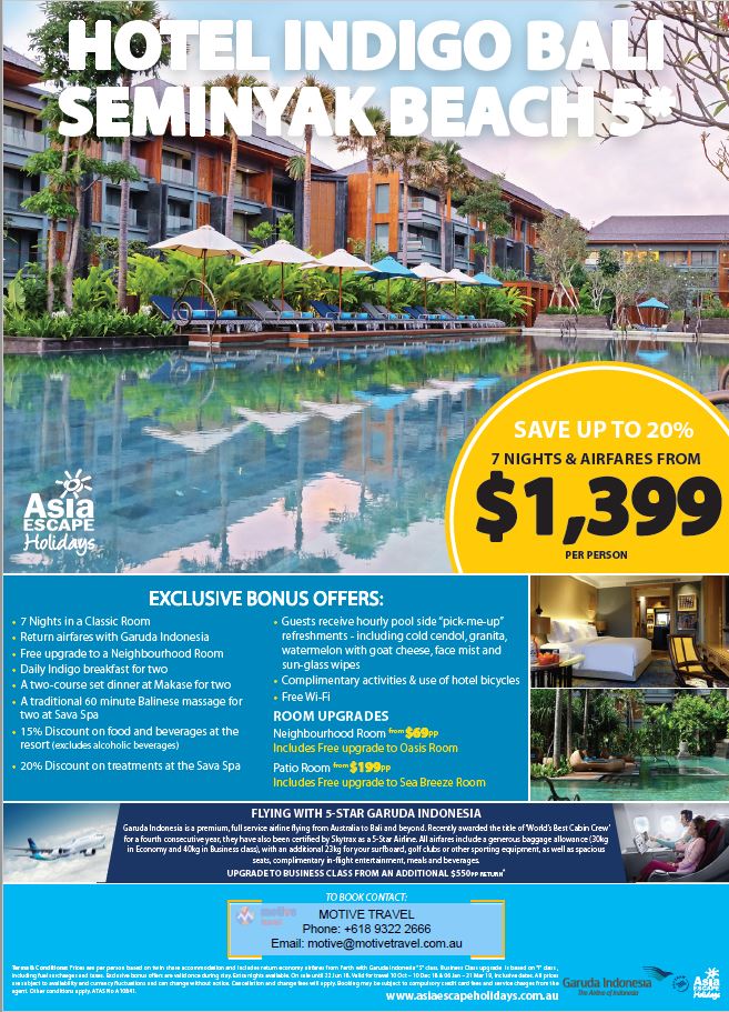 Asia Escape Holidays Hotel Indigo Seminyak Bali flyer 10Jun18