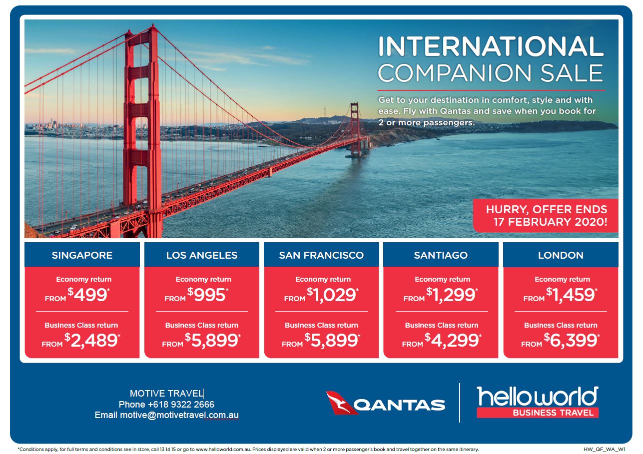 Helloworld Qantas International Companion Sale flyer