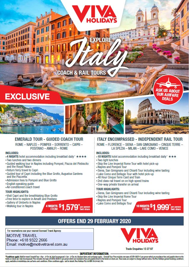 Viva Holidays Explore Italy flyer