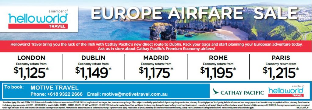 Helloworld Cathay Pacific Europe Sale fares