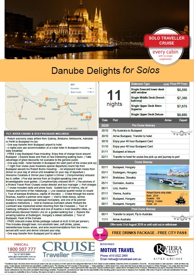 Cruise Traveller Riviera Travel Danube for Solos Cruise offer