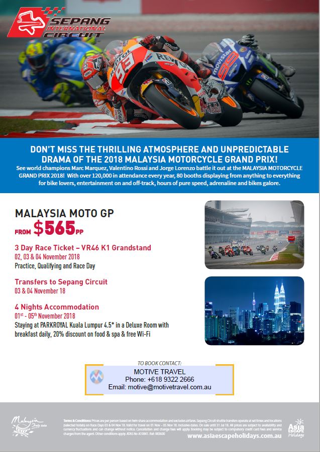 Asia Escape Holidays 2018 Malaysia Moto GP