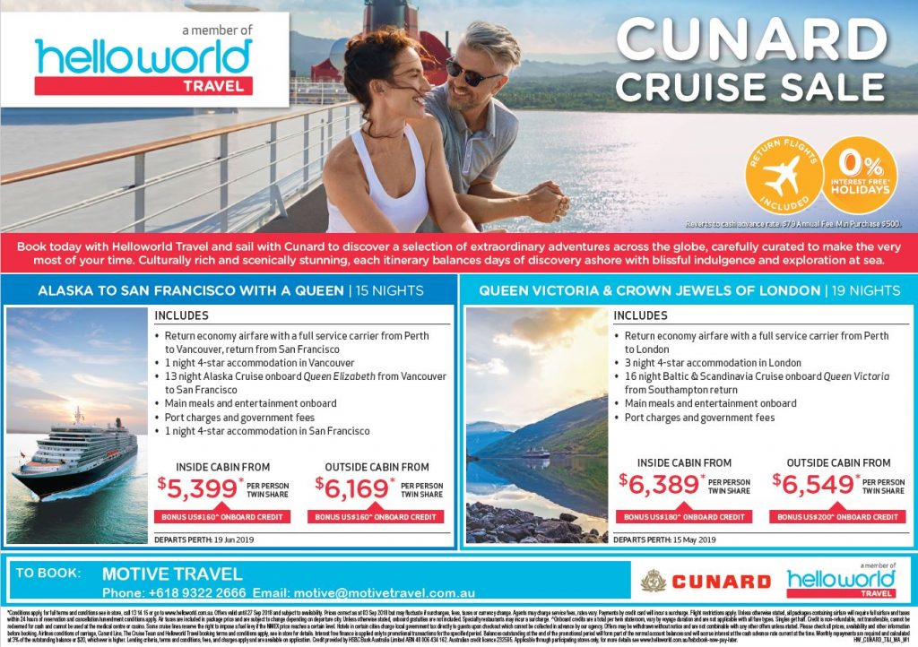 Helloworld Travel Cunard Cruise Sale