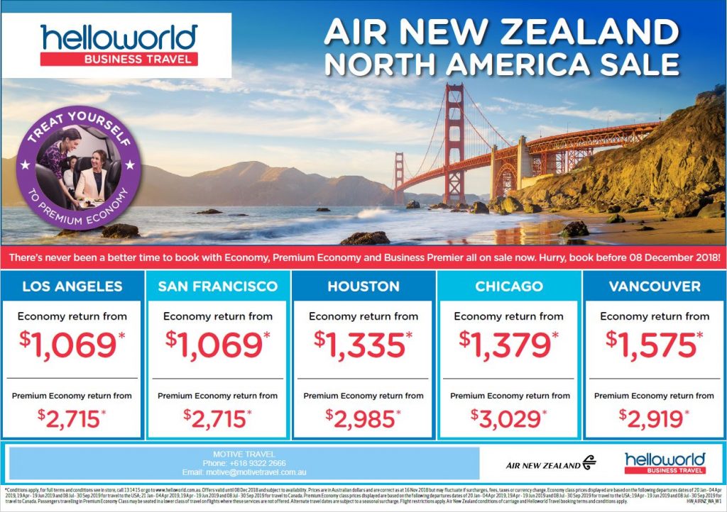 Helloworld Air New Zealand North America Sale