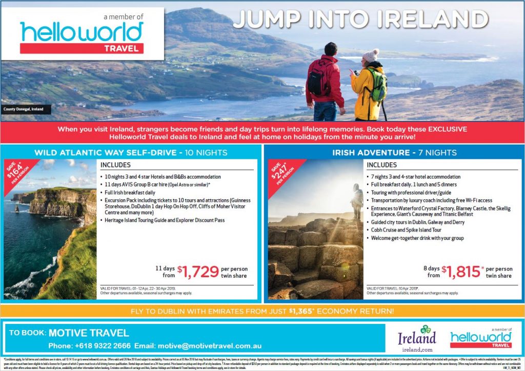Helloworld Travel Tourism Ireland promotion