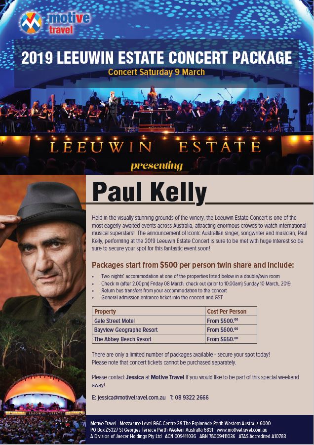 2019 Leeuwin Estate Concert Package Paul Kelly