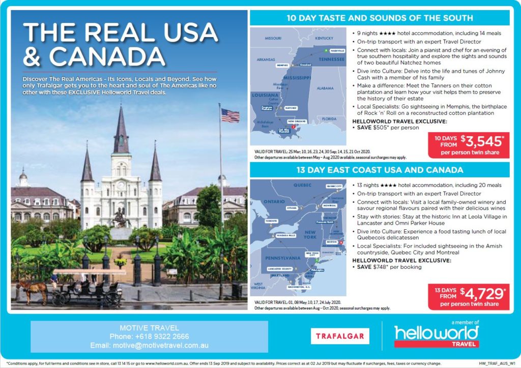 Helloworld Travel Trafalgar USA and Canada Deals
