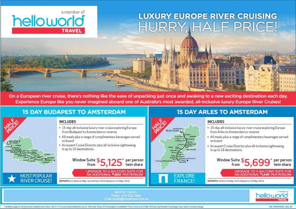 Helloworld Half Price Luxury Europe River Cruising