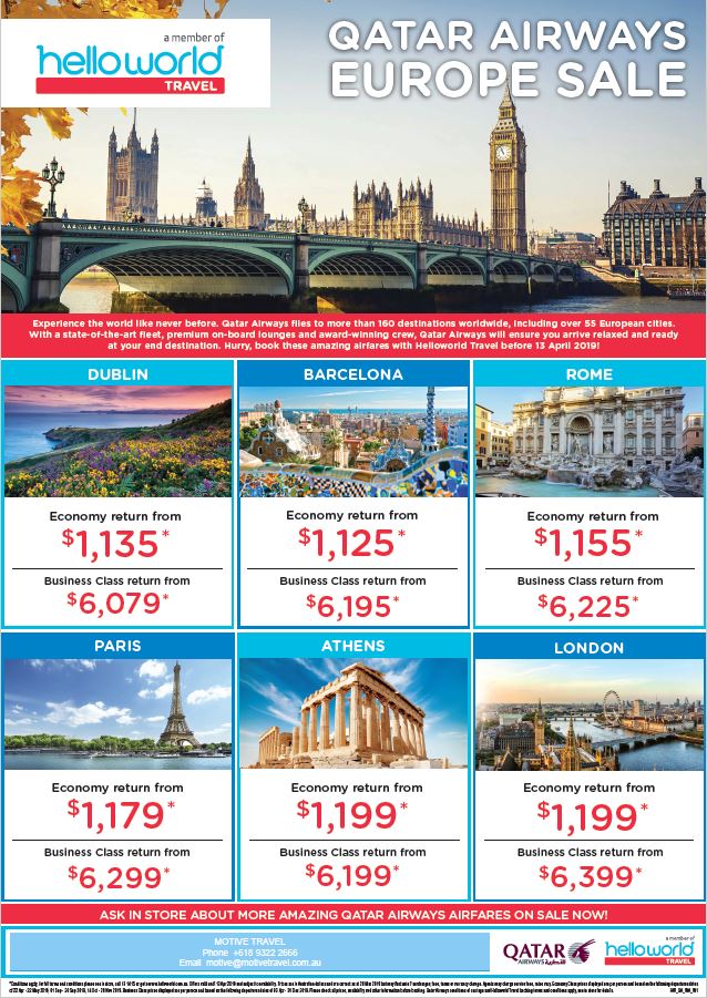 Helloworld Qatar Airways Europe Sale flyer