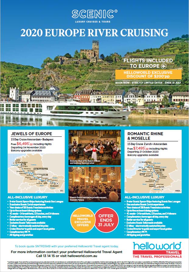 Helloworld Travel Scenic 2020 Europe River Cruise offers
