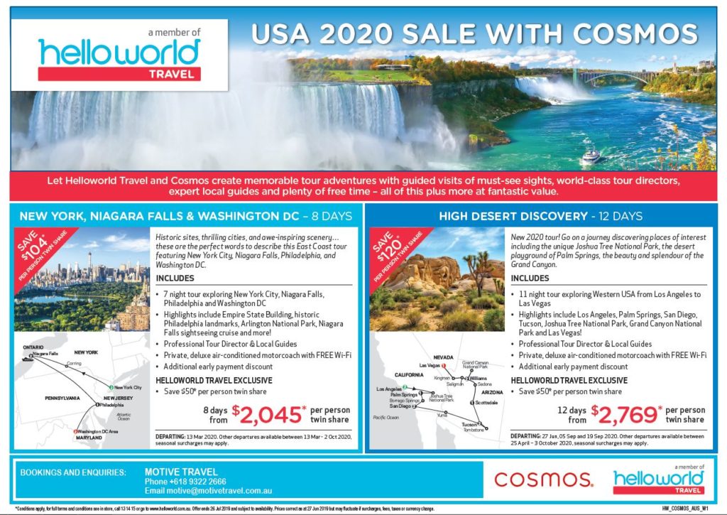 Helloworld Travel Cosmos USA 2020 Sale