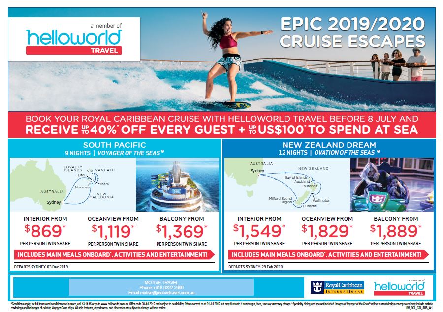 Helloworld Travel Royal Caribbean Epic Cruise Escapes Sale flyer