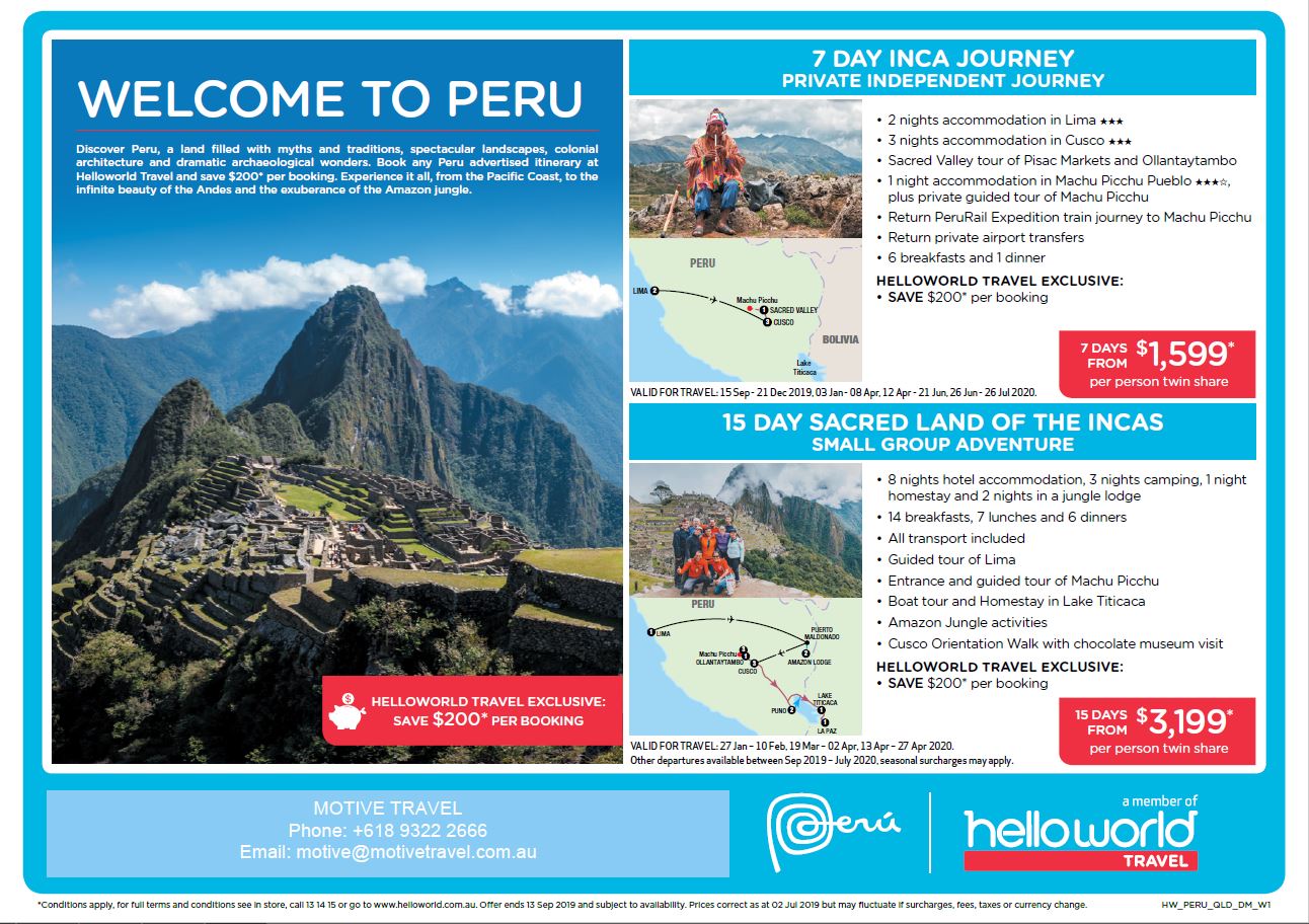 Helloworld Travel Prom Peru deals