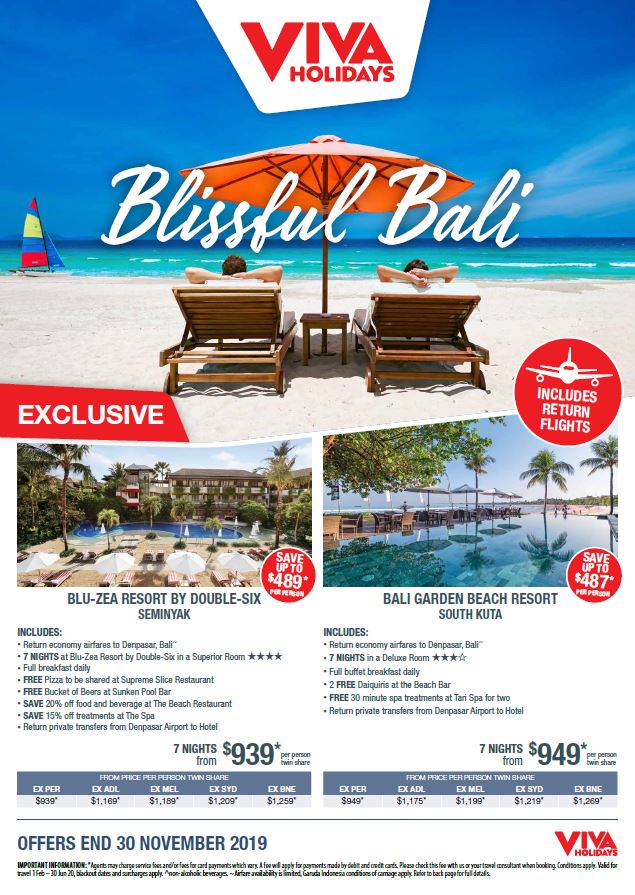 Viva Holidays Blissful Bali deals flyer
