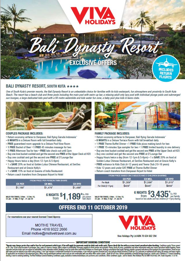 Helloworld Travel Viva Holiday Bali Dynasty deal