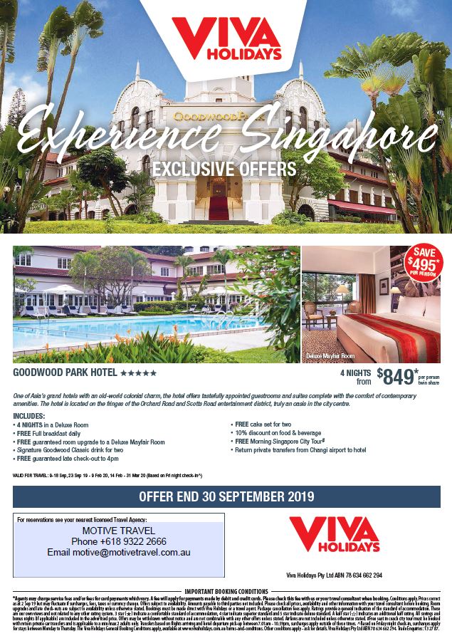 Helloword Travel Viva Holidays Goodwood Park Hotel Singapore deals