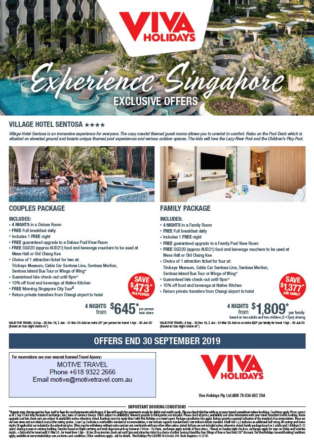 Helloword Travel Viva Holidays Villages Hotel Sentosa Singapore deal