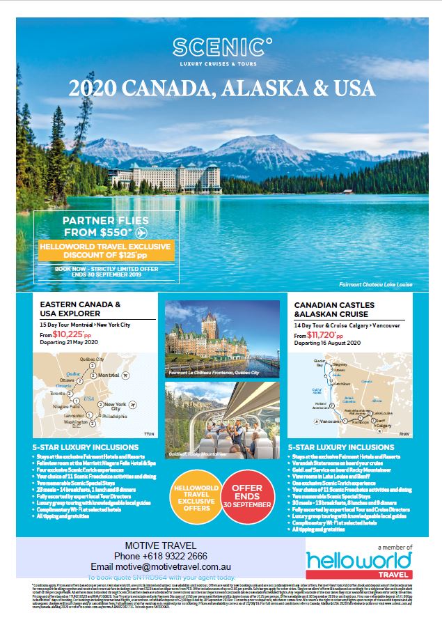 Helloworld Travel Scenic Canada Alaska USA deals flyer