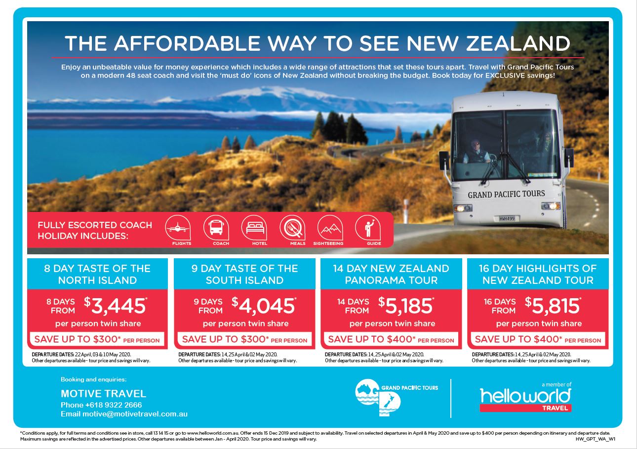 Helloworld Grand Pacific Tours New Zealand flyer
