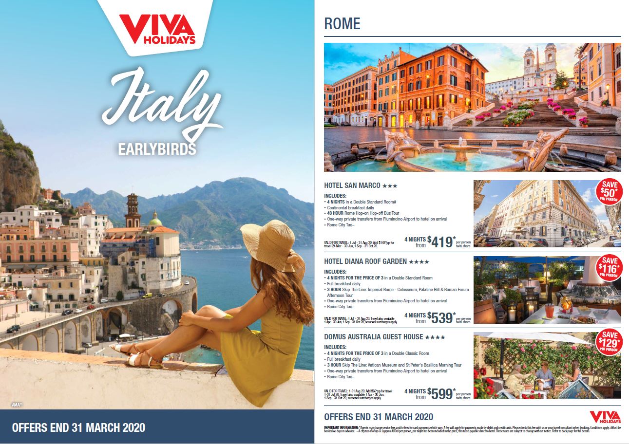 Viva Holidays Italy Earlybirds brochure page 1-2
