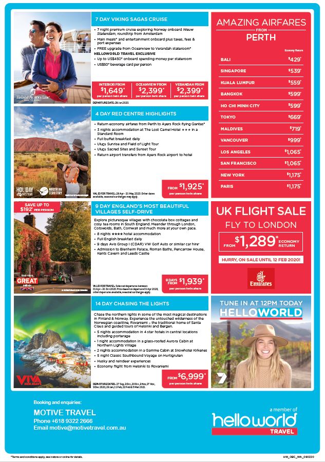 Helloworld Travel Escape Magazine deals 09 Feb'20